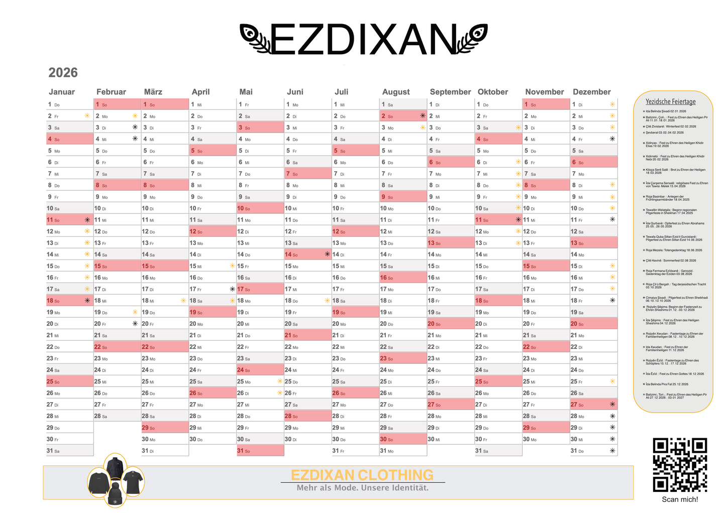 Ezdixan Kalender mit allen Yzidschen feirtagen